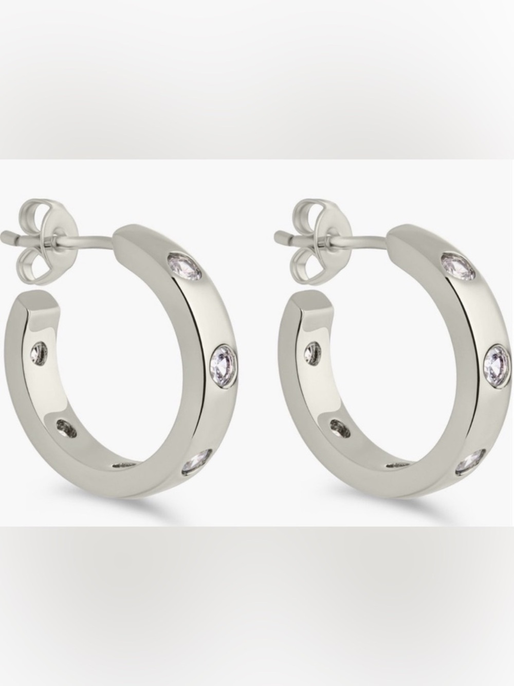 14K Gold Plated Flat Hoops with Zirconia Inlay 💦 Waterproof 💦
